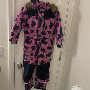 Kids Didriksons Pink and Black Puffer Snowsuit